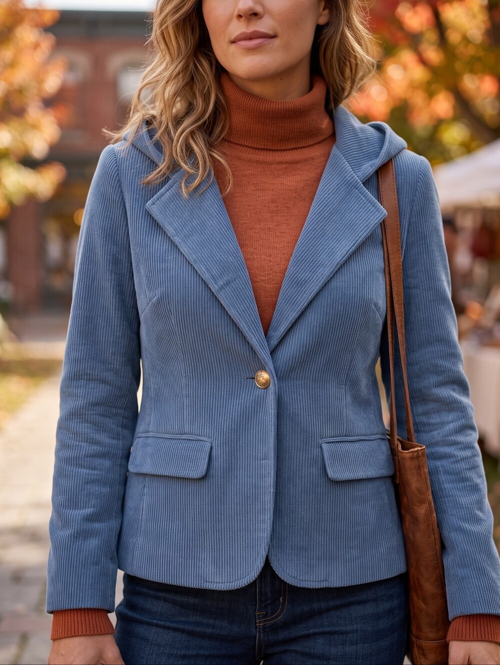 Charlie B Slate Blue Hooded Corduroy Blazer Jacket Academia Coastal Grandma